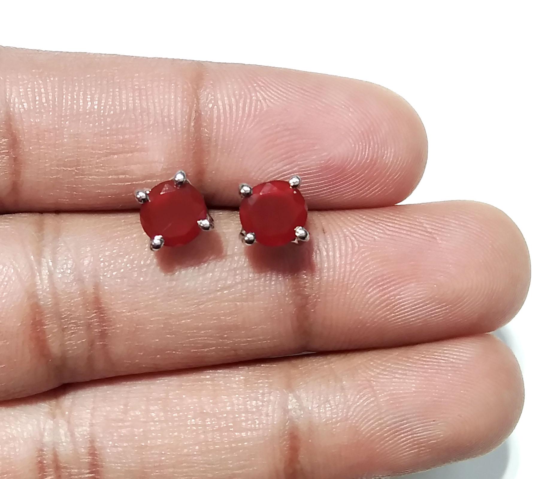 Red Onyx Stud Earrings, 925 Solid Sterling Silver Earring, Natural Red Onyx Stud Earring, High Quality Gemstone Studs Earring, Gift For Her